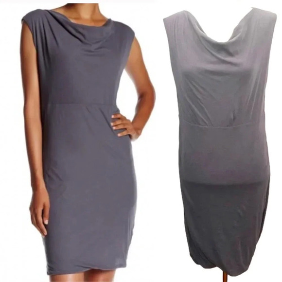 James Perse Soft Drape Dress in Pollock Gray - Picture 1 of 7